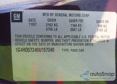 2008 Buick Lucerne Cxl из США, поврежденный, VIN 1G4HD57248U157249